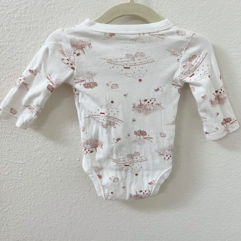 CARTERS cottagecore prairie farmhouse onesie long sleeve white and brown - sz 3